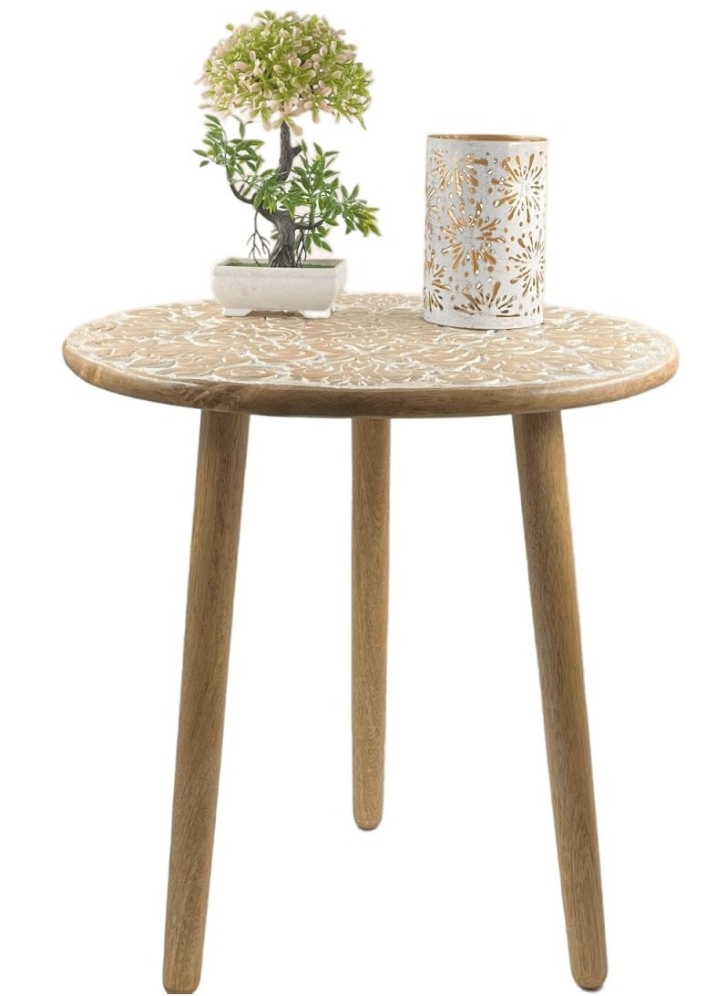 Souq DESIGNS Rustic Round Wooden Accent Table - Home decor Small Bamboo Side Table for Bedroom, Bedside, Living Room, and Coffee Table - Decorative and Functional Wooden Night Stand 50 cm Diax50 cm H  - Image 2