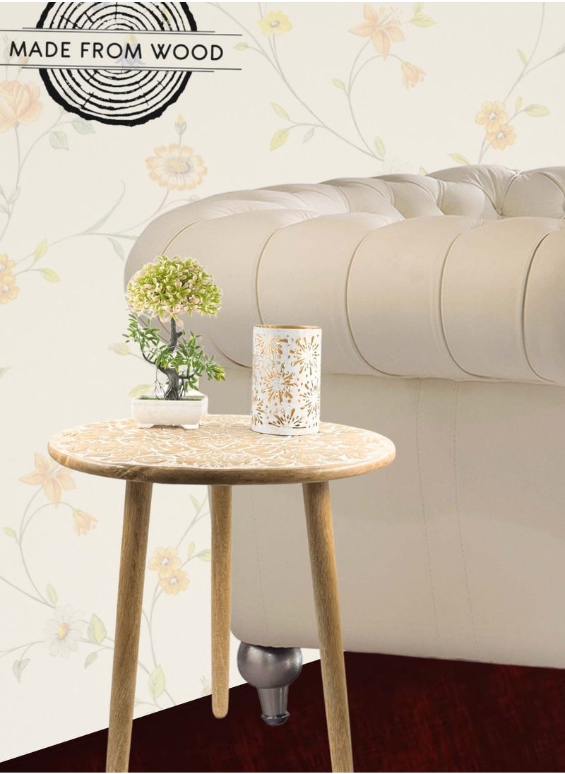 Souq DESIGNS Rustic Round Wooden Accent Table - Home decor Small Bamboo Side Table for Bedroom, Bedside, Living Room, and Coffee Table - Decorative and Functional Wooden Night Stand 50 cm Diax50 cm H  - Image 3