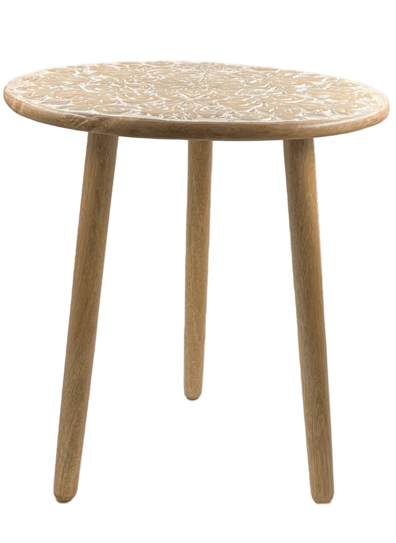Souq DESIGNS Rustic Round Wooden Accent Table - Home decor Small Bamboo Side Table for Bedroom, Bedside, Living Room, and Coffee Table - Decorative and Functional Wooden Night Stand 50 cm Diax50 cm H  - Image 5