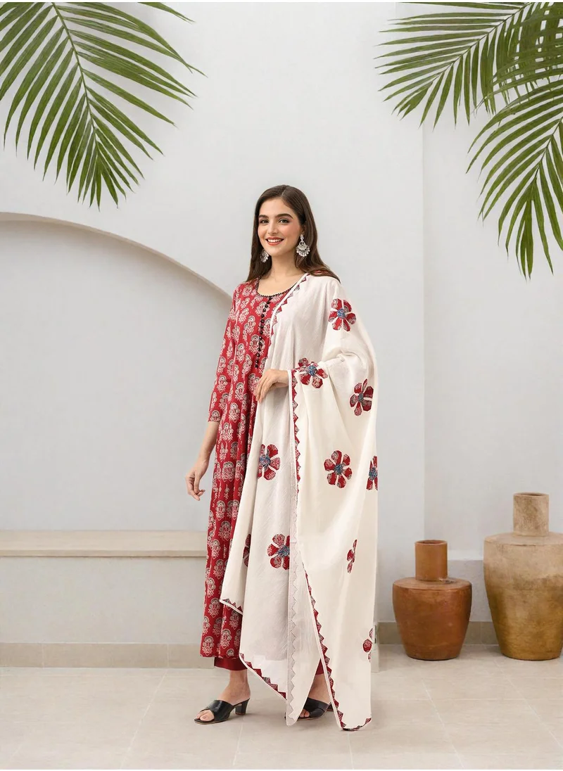 آي شين WOMEN Maroon Cotton Kurta Sets 3pcs sets