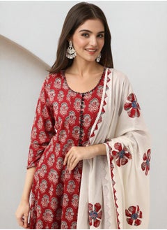 ISHIN Women's Maroon 100% Cotton Embellished Tunic Full Length Casual Straight Fit Kurta Set  - Image 5