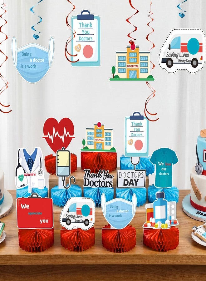 Weekgrat 36 Pcs Doctor's Day Appreciation Decoration Thank You Doctor Table Honeycomb Centerpieces Appreciate Hanging Swirls Banner for National Doctors' Day Medical Students Party Supplies - Image 2