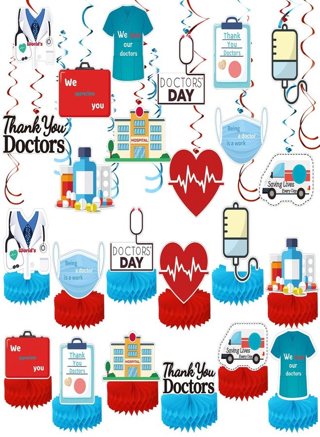 Weekgrat 36 Pcs Doctor's Day Appreciation Decoration Thank You Doctor Table Honeycomb Centerpieces Appreciate Hanging Swirls Banner for National Doctors' Day Medical Students Party Supplies - Image 1
