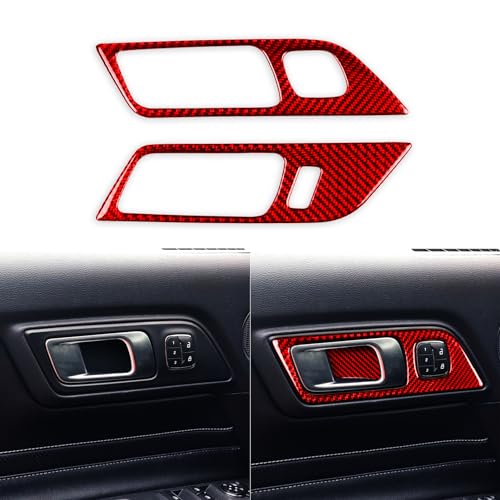 PJFUS Real Red Carbon Fiber Car Inner Door Pull Handle Panel AntiScratch Cover Decoration Sticker Auto Interior Trim Compatible with Ford Mustang 2015 2016 2017 2018 2019 2020 AccessoriesType B - Image 1