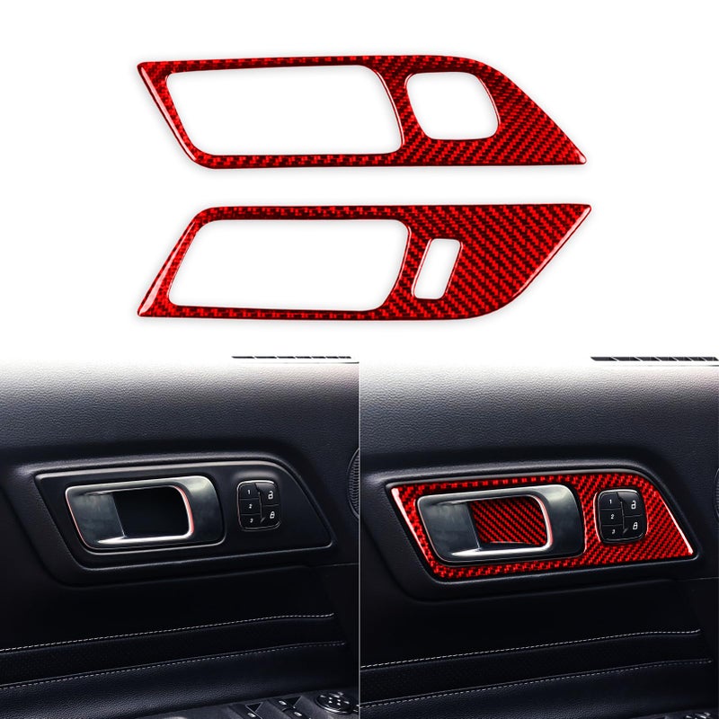 PJFUS Real Red Carbon Fiber Car Inner Door Pull Handle Panel AntiScratch Cover Decoration Sticker Auto Interior Trim Compatible with Ford Mustang 2015 2016 2017 2018 2019 2020 AccessoriesType B - Image 3