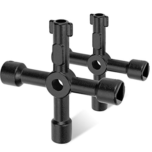 HAUTMEC 4 Way Sillcock Water Key Multi-functional Universal Cross Water Spigot Key Zinc Alloy Plumbers Electricians Valve Tools Black Silcock Key 4 Way, 2 Pack - Image 1