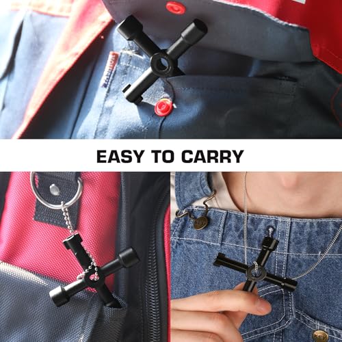 HAUTMEC 4 Way Sillcock Water Key Multi-functional Universal Cross Water Spigot Key Zinc Alloy Plumbers Electricians Valve Tools Black Silcock Key 4 Way, 2 Pack - Image 3
