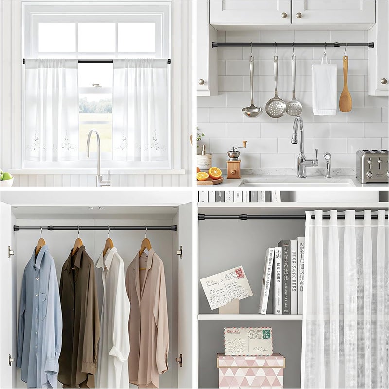 AIZESI 4 x Curtain Rods, Curtain Rod, Black Telescopic Shower Curtain Rod with Curtain, Tension Spring Metal Rod 70 x 120 cm - Image 5