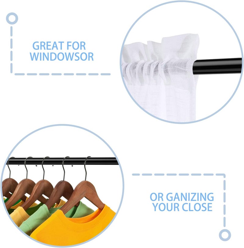 AIZESI 4 x Curtain Rods, Curtain Rod, Black Telescopic Shower Curtain Rod with Curtain, Tension Spring Metal Rod 70 x 120 cm - Image 3