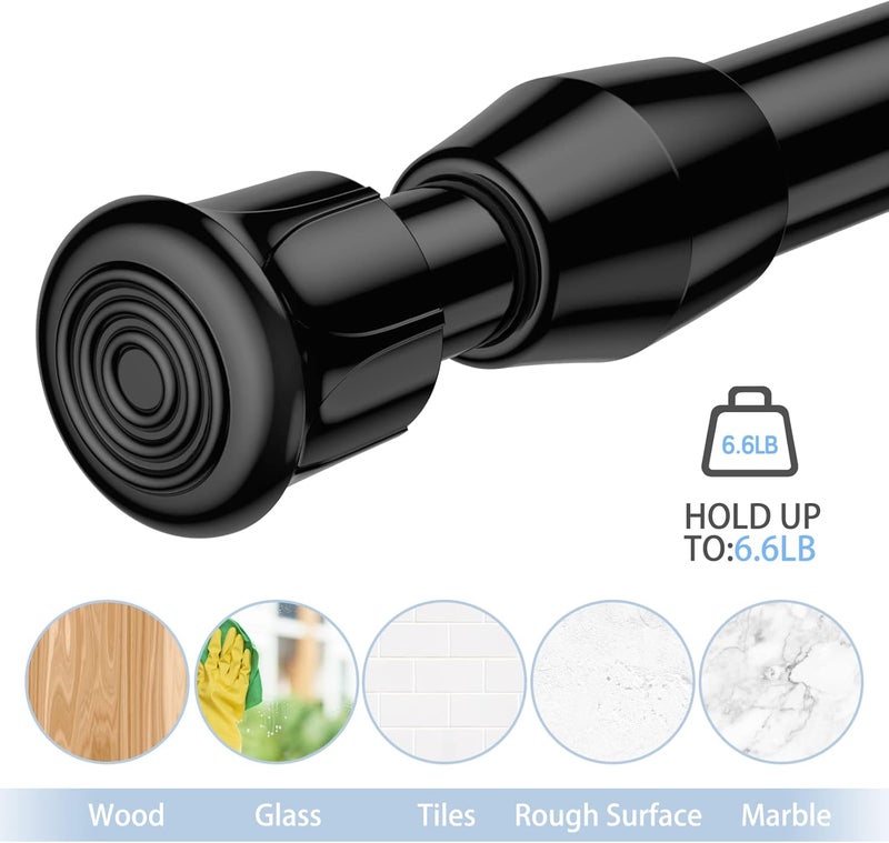 AIZESI 4 x Curtain Rods, Curtain Rod, Black Telescopic Shower Curtain Rod with Curtain, Tension Spring Metal Rod 70 x 120 cm - Image 4