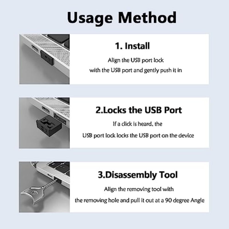مجموعة 10 قطع من منافذ USB من YelaJoy مع مفتاح - قفل أغطية الغبار USB-A، ومقابس المنافذ لأجهزة الكمبيوتر وأجهزة التلفزيون وأجهزة التوجيه - حماية آمنة للبيانات، تصميم معدني متين - Image 4
