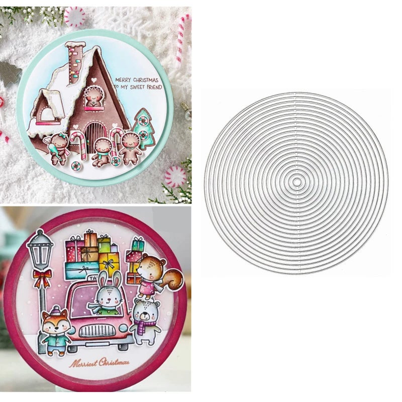 21pcsSet Nesting Round Frame Metal Die Cuts Nesting Circle Frame Tag Background Wedding Cutting Dies Cut Stencils for DIY Photo Decorative Embossing Paper Dies for Scrapbooking Card Making