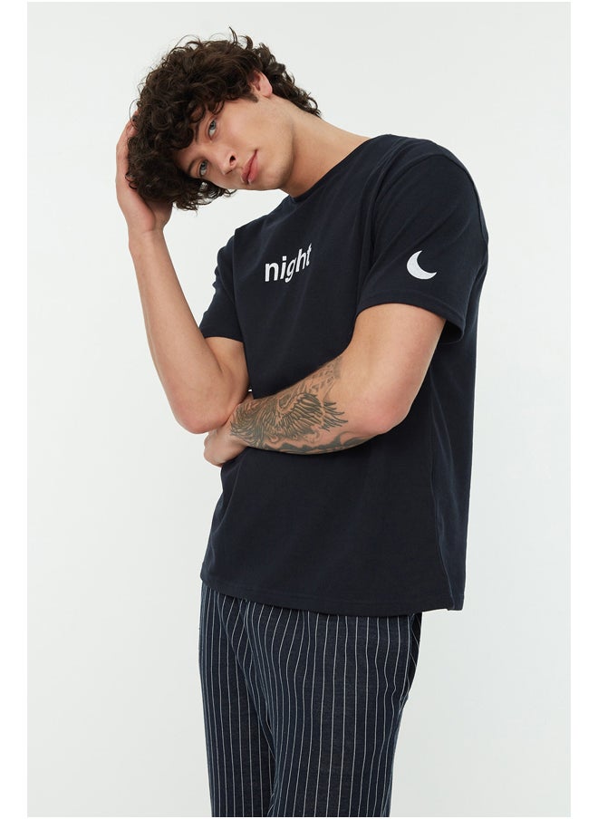 trendyol - Navy Blue Men's Printed Knitted Pajamas Set THMAW21PT0393 - Image 1