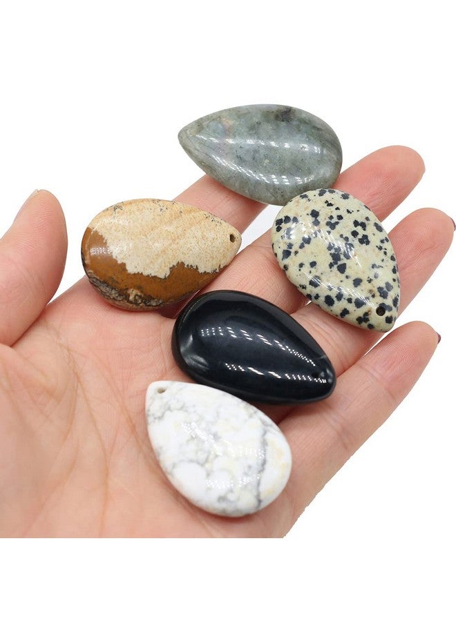 Zotoone 5Pcs Natural Drop Pendant Turquoise Agate Picture Stone Healing Mineral Jewelry Making Diy Necklace Earring Accessory Deco Gift 25X40Mm - Image 2
