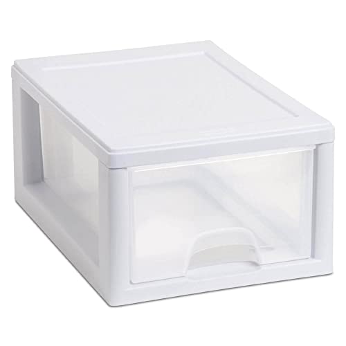 Sterilite 6Pack Stacking Drawer Clear Storage Closet Organizer 6 Quart White Frame  Stackable Modular Plastic Drawers for Clothes Accessories Craft Supplies Shoes or Linens