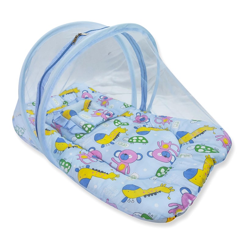Hooper? Infant Baby Bedding Set with Mosquito Net, Baby Bedding/Gadda for Newborns, Portable Baby Bed with Trendy Design Print, Baby Gifts, 0-12 Months, Size 74 * 45, Blue - Image 1