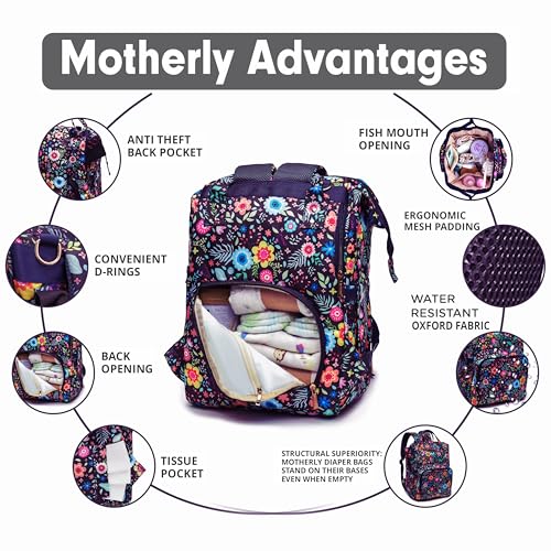 Motherly Elegant Diaper Bag for Mothers for Travel, Maternity Bag for Newborn Baby, Mothers Travelling Bag, Multipocket Baby Bag, Hospital Bag for Moms with Warranty (Purple Flower) - Image 2