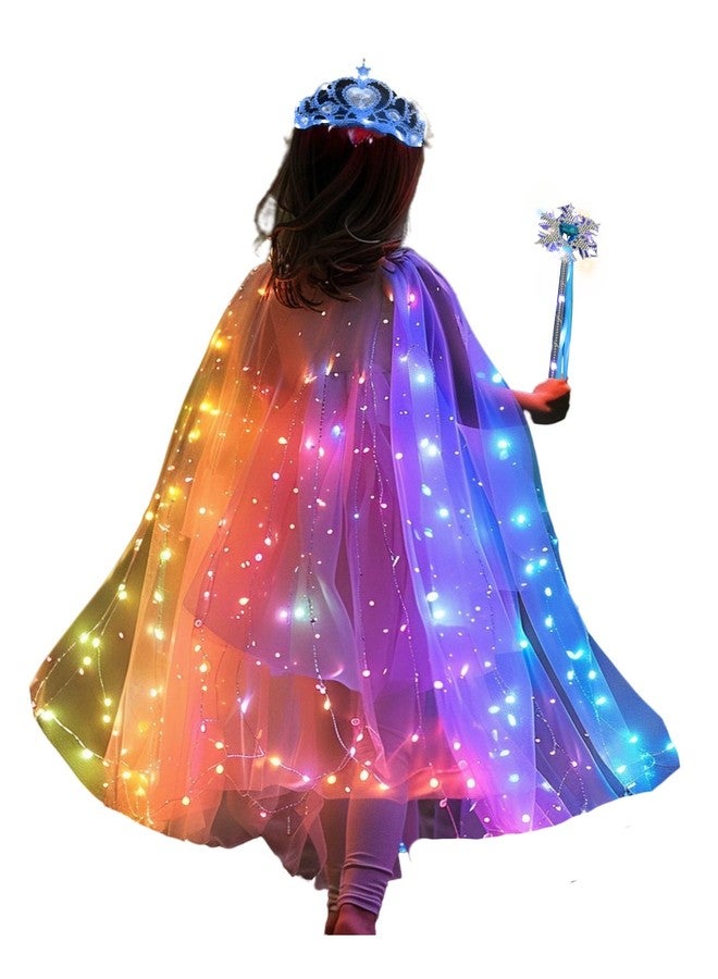LEDPATY Girls Princess Cape LED Light Up Cloaks Princess Costumes Halloween Dress Up with Tiara Crown, Wand,Necklace(7-8T, Rainbow)¡ - Image 1