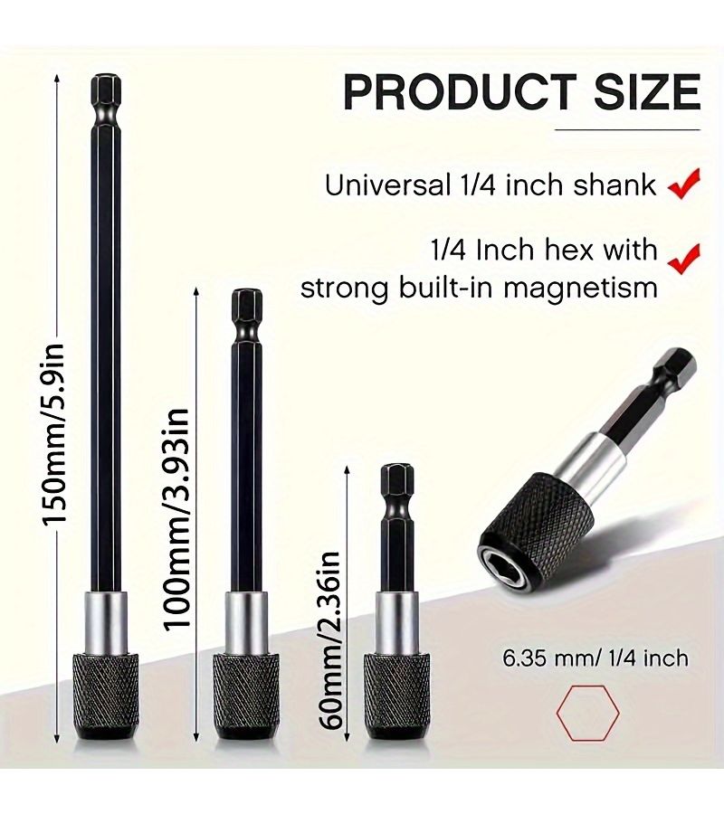 12pcs Drill Bit Extension Rods 6.35mm Quick Release Self Locking Connector - Image 2