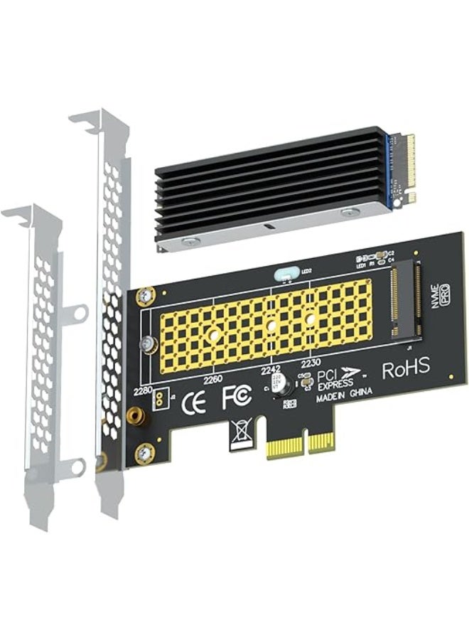 محول M.2 PCIe X1 مع مشتت حراري للـ SSD، يدعم أقراص NVMe PCIe 3.0/4.0، بطاقة توسعة للكمبيوتر المكتبي مع تبريد واستقرار أعلى - Image 1