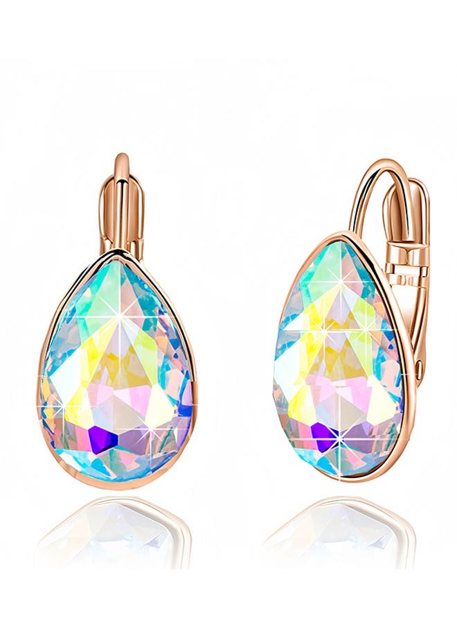EVEVIC - Teardrop Austrian Crystal Leverback Drop Earrings for Women 14K Rose Gold Plated Hypoallergenic Jewelry - Image 1