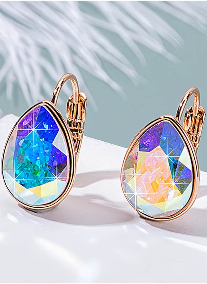 EVEVIC - Teardrop Austrian Crystal Leverback Drop Earrings for Women 14K Rose Gold Plated Hypoallergenic Jewelry - Image 1