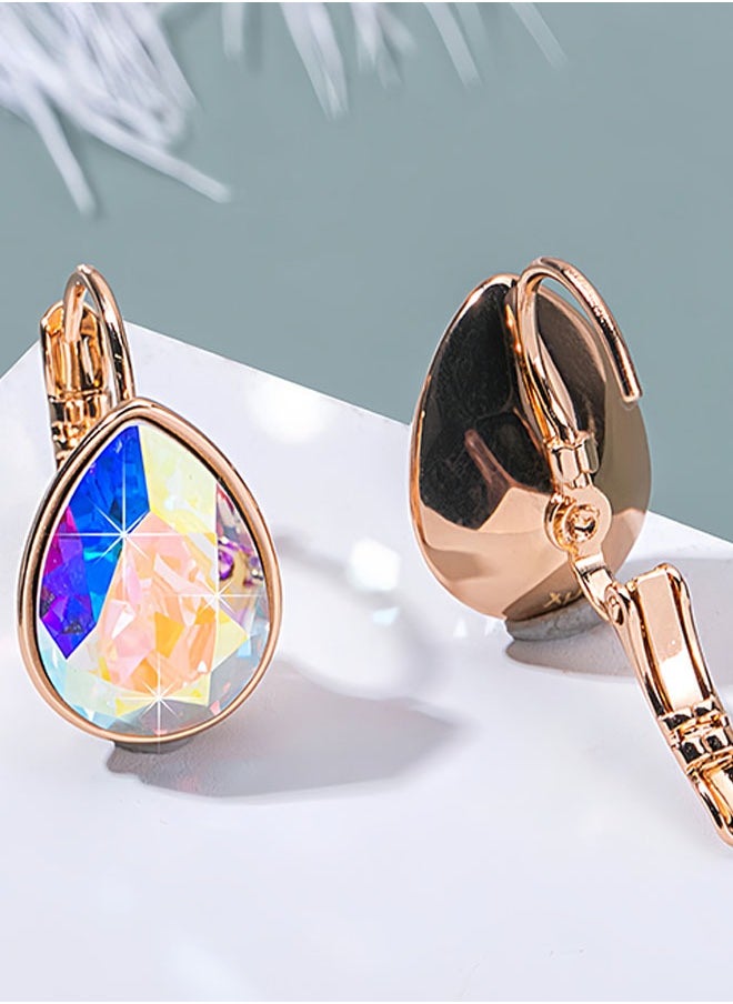 EVEVIC - Teardrop Austrian Crystal Leverback Drop Earrings for Women 14K Rose Gold Plated Hypoallergenic Jewelry - Image 1