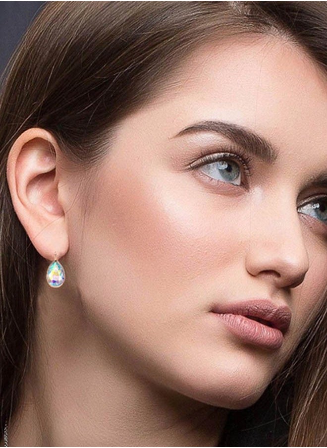 EVEVIC - Teardrop Austrian Crystal Leverback Drop Earrings for Women 14K Rose Gold Plated Hypoallergenic Jewelry - Image 1