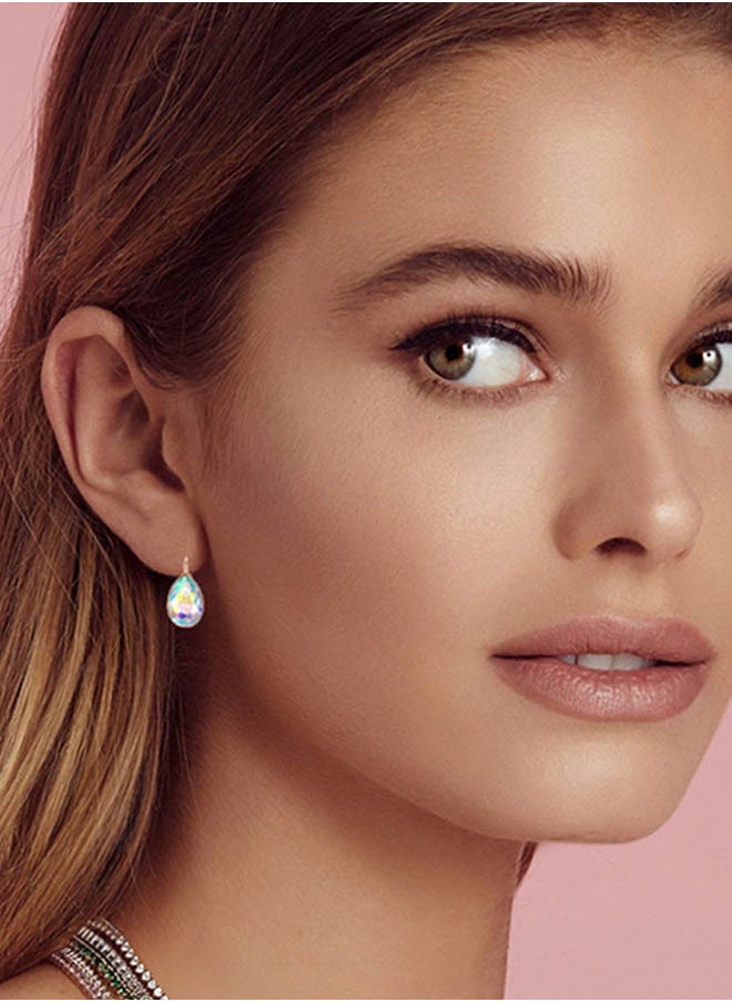 EVEVIC - Teardrop Austrian Crystal Leverback Drop Earrings for Women 14K Rose Gold Plated Hypoallergenic Jewelry - Image 1