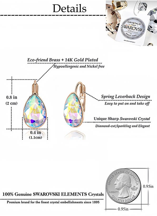 EVEVIC - Teardrop Austrian Crystal Leverback Drop Earrings for Women 14K Rose Gold Plated Hypoallergenic Jewelry - Image 1