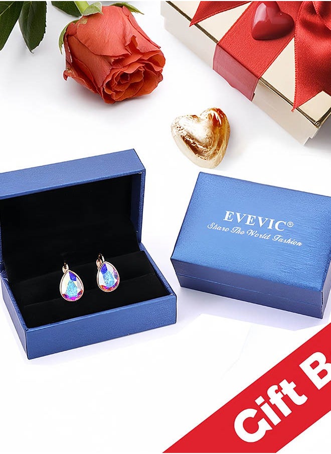 EVEVIC - Teardrop Austrian Crystal Leverback Drop Earrings for Women 14K Rose Gold Plated Hypoallergenic Jewelry - Image 1