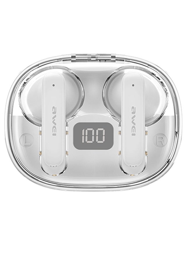 Awei - ENC Noise Cancelling Bluetooth Headset, 4 HiFi Stereo Microphones, Gaming Earbuds, Digital Charging Case, Extra Long Battery Life, 10 Minutes Charging, 180 Minutes Music Listening, IPX6 Waterproof. White - Image 1