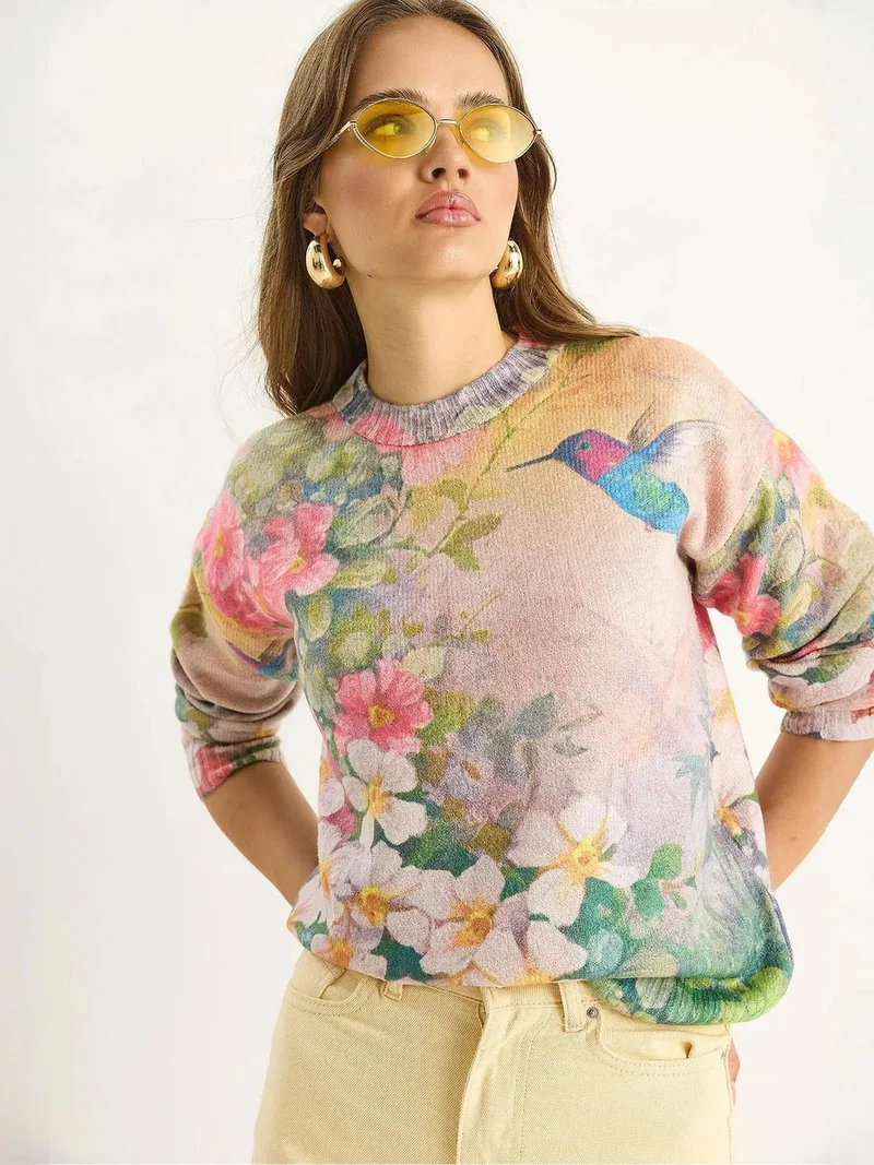 Bianco Lucci LUCCI Pattern Knit Sweater with Crew Neck