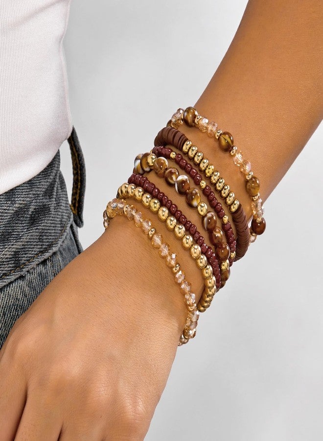 LOTSOF Boho Multilayer Beaded Bracelets Set for Women - Vintage Gold & Brown Stackable Stretch Bracelets, Bohemian Handmade Jewelry for Daily Style & Gifting (Brown) - Image 4