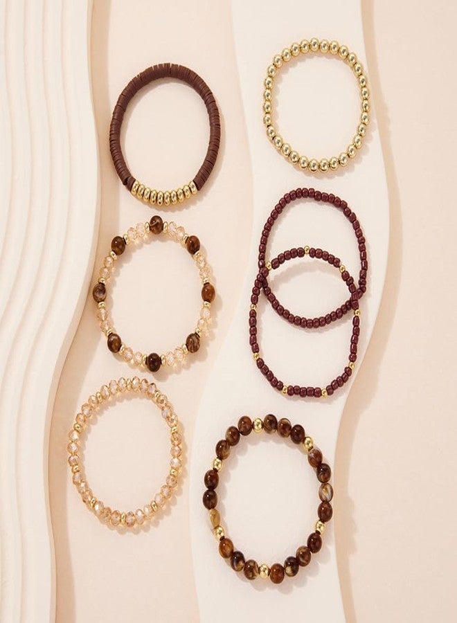 LOTSOF Boho Multilayer Beaded Bracelets Set for Women - Vintage Gold & Brown Stackable Stretch Bracelets, Bohemian Handmade Jewelry for Daily Style & Gifting (Brown) - Image 2