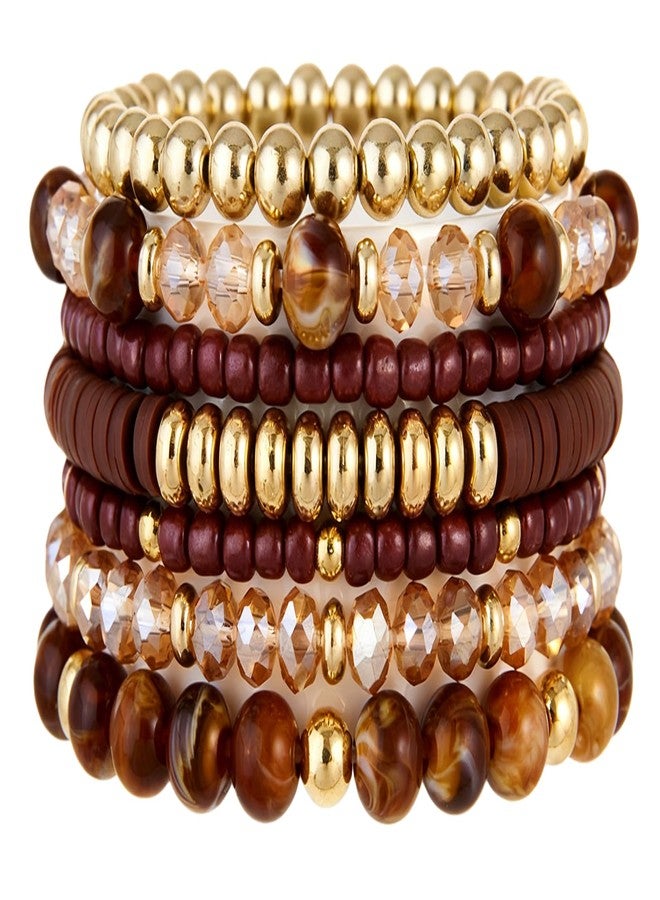 LOTSOF Boho Multilayer Beaded Bracelets Set for Women - Vintage Gold & Brown Stackable Stretch Bracelets, Bohemian Handmade Jewelry for Daily Style & Gifting (Brown) - Image 1