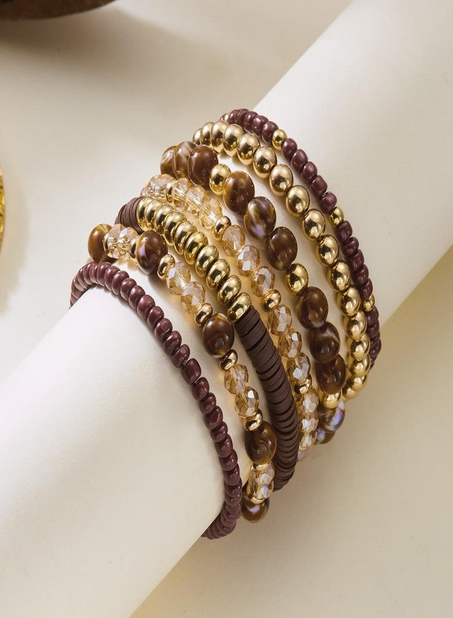 LOTSOF Boho Multilayer Beaded Bracelets Set for Women - Vintage Gold & Brown Stackable Stretch Bracelets, Bohemian Handmade Jewelry for Daily Style & Gifting (Brown) - Image 3