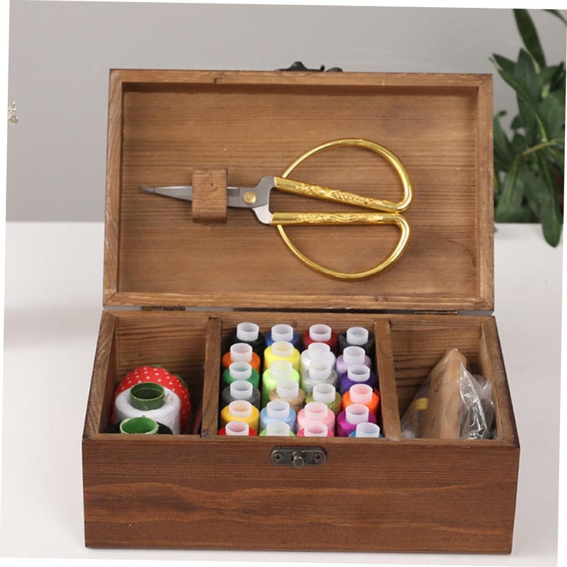 IWOWHERO Fine Craftsmanship Wooden Needlework Box Storage Box for Sewing Retro Art Home - Image 3