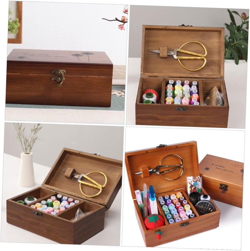 IWOWHERO Fine Craftsmanship Wooden Needlework Box Storage Box for Sewing Retro Art Home - Image 5
