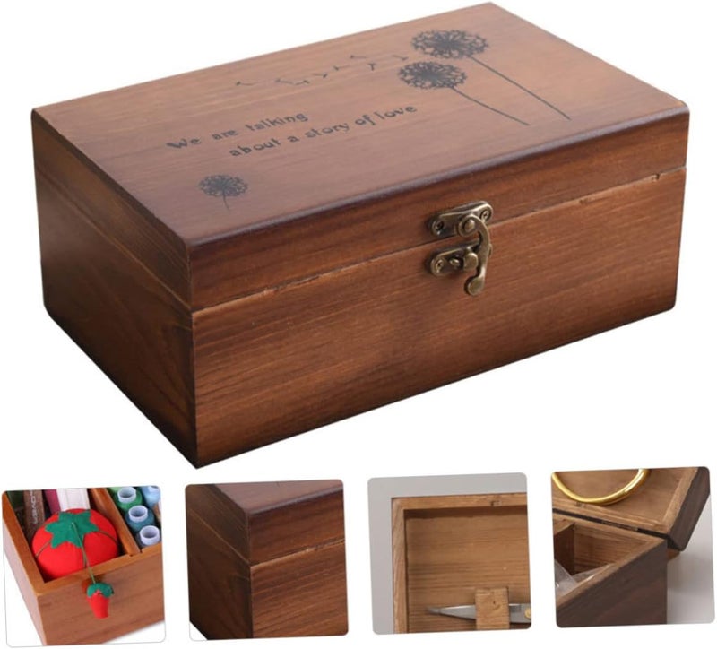 IWOWHERO Fine Craftsmanship Wooden Needlework Box Storage Box for Sewing Retro Art Home - Image 4