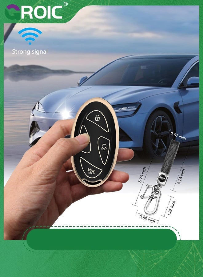 GROIC For Hyundai Key Fob Cover,Soft TPU 360 Degree Car Key Case Protector with Leather Keychain Compatible with Hyundai Grandeur GN7 KONA 2023 2024 Smart 5 Buttons Smart Key(Black) - Image 4