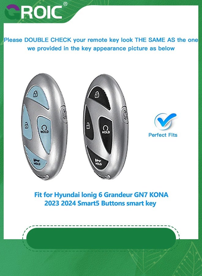 GROIC For Hyundai Key Fob Cover,Soft TPU 360 Degree Car Key Case Protector with Leather Keychain Compatible with Hyundai Grandeur GN7 KONA 2023 2024 Smart 5 Buttons Smart Key(Black) - Image 2