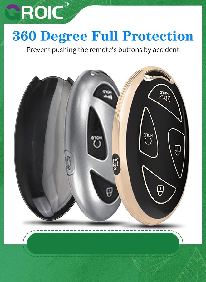 GROIC For Hyundai Key Fob Cover,Soft TPU 360 Degree Car Key Case Protector with Leather Keychain Compatible with Hyundai Grandeur GN7 KONA 2023 2024 Smart 5 Buttons Smart Key(Black) - Image 5