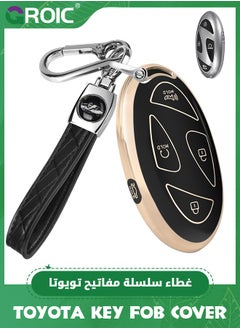 GROIC For Hyundai Key Fob Cover,Soft TPU 360 Degree Car Key Case Protector with Leather Keychain Compatible with Hyundai Grandeur GN7 KONA 2023 2024 Smart 5 Buttons Smart Key(Black)  - Image 1