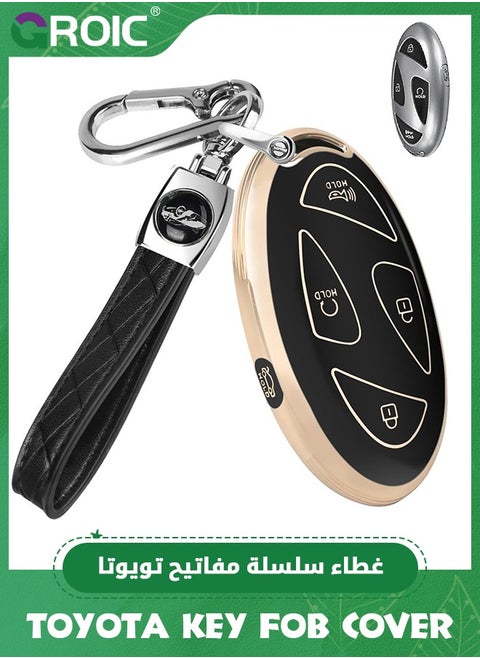 For Hyundai Key Fob Cover,Soft TPU 360 Degree Car Key Case Protector with Leather Keychain Compatible with Hyundai Grandeur GN7 KONA 2023 2024 Smart 5 Buttons Smart Key(Black)
