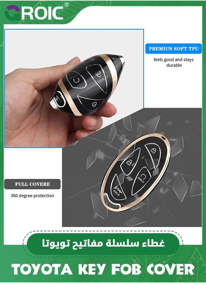 GROIC - For Hyundai Key Fob Cover,Soft TPU 360 Degree Car Key Case Protector with Leather Keychain Compatible with Hyundai Grandeur GN7 KONA 2023 2024 Smart 5 Buttons Smart Key(Black) - Image 1