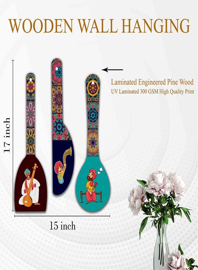 SAF paintings Rajasthani Culture Wooden Wall Hanger Spoons for Home | Office | Living Room | Gift | Modern Decoration Items | Kitchen Wall Decor | Home Decor Hanging Items WHC-S01 - Image 4