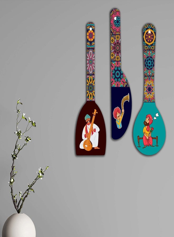 SAF paintings Rajasthani Culture Wooden Wall Hanger Spoons for Home | Office | Living Room | Gift | Modern Decoration Items | Kitchen Wall Decor | Home Decor Hanging Items WHC-S01 - Image 3