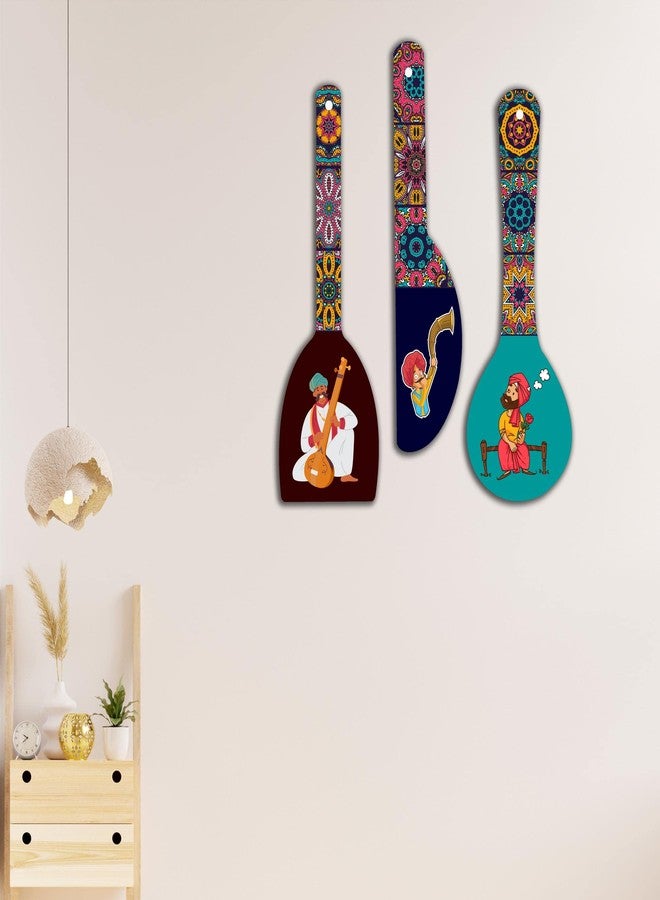 SAF paintings Rajasthani Culture Wooden Wall Hanger Spoons for Home | Office | Living Room | Gift | Modern Decoration Items | Kitchen Wall Decor | Home Decor Hanging Items WHC-S01 - Image 2