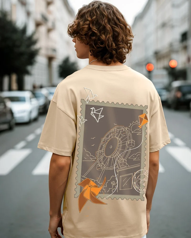 بيواكوف تيشيرت رجالي كبير بطبعة نوستالجيا جذور الزنجبيل بني